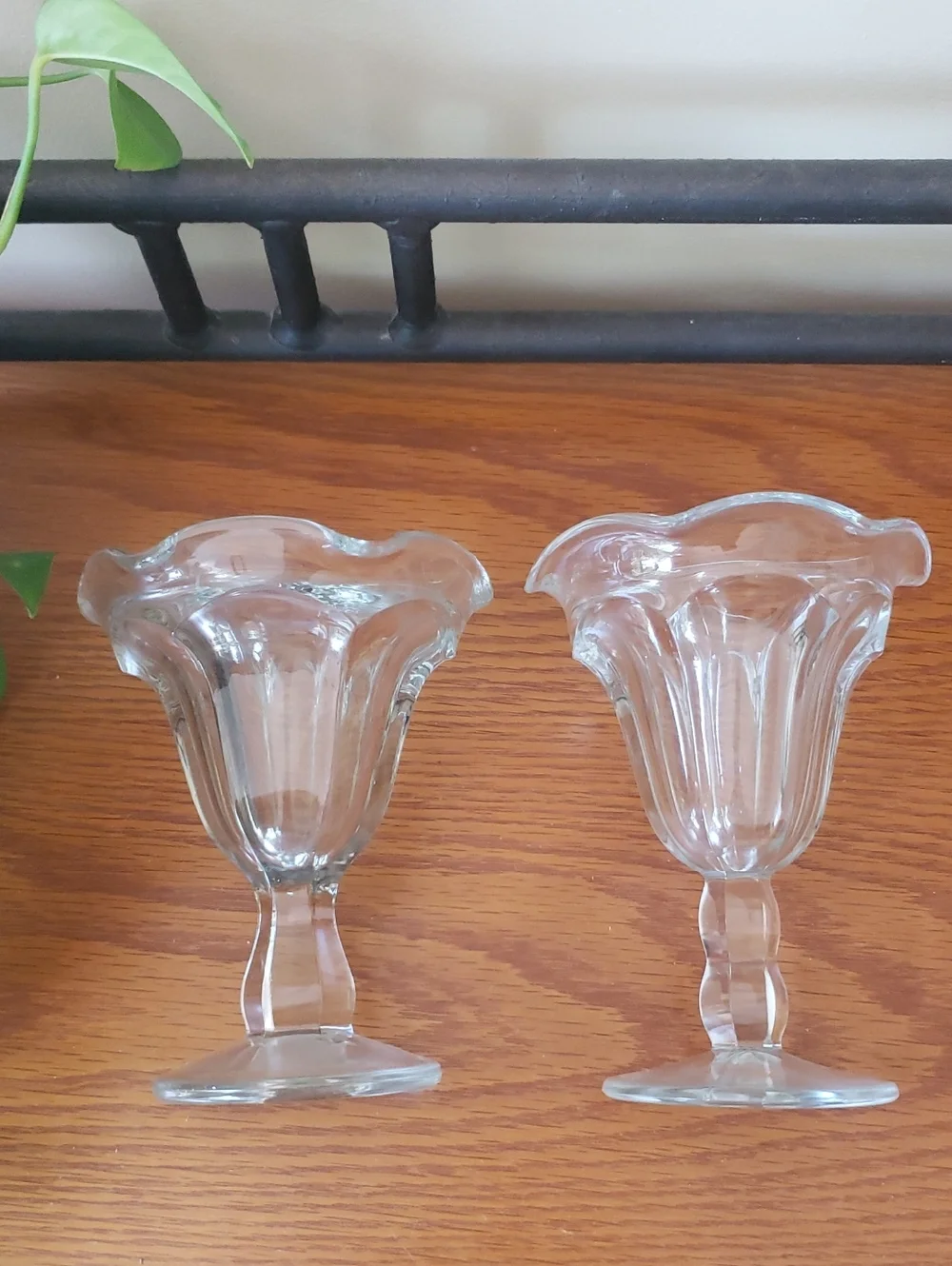 Vintage (2) Classic Clear Glass Dessert Compote Pair - Footed Sundae Cups